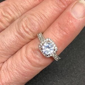 3ct White Diamond Silver Finish Halo Wedding Ring